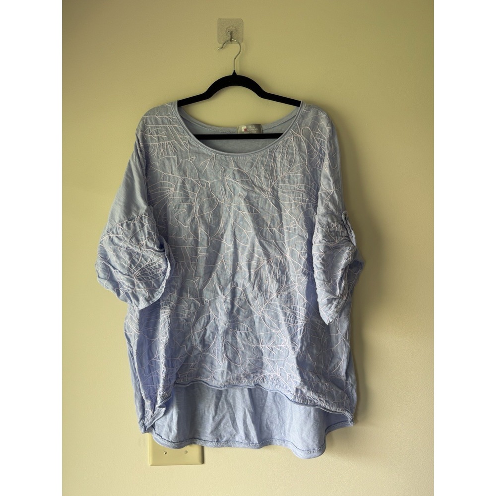 Tina Stephens Batwing Sleeve Linen Blend Top Shirt One Size Made in Italy